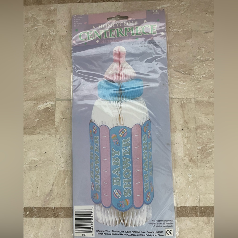 Honeycomb vintage 12” baby bottle shower centerpiece